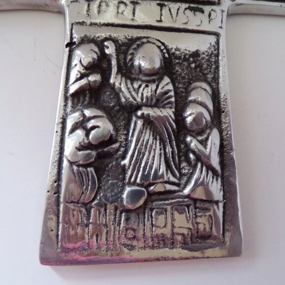 Pewter Cross With Relief Images Made in Mexico 9 Inch Tall - Picture 5 of 7